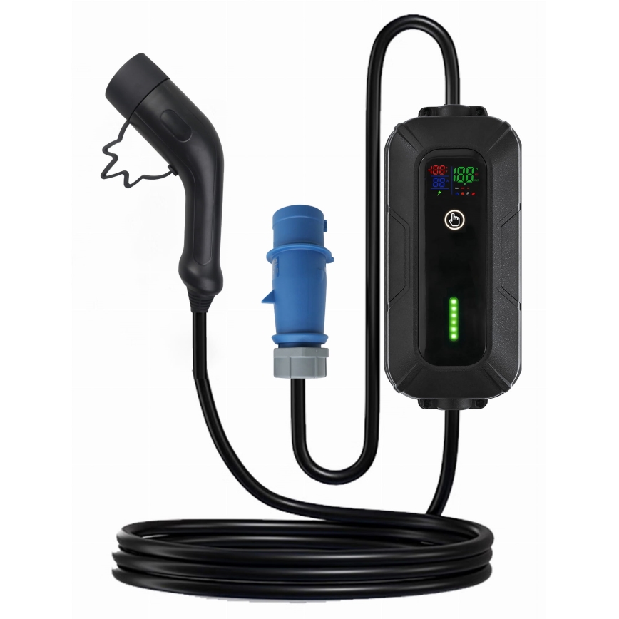 Пътна зарядна станция за електромобили EV/PHEV AC Тип 2 32A/230V 7,4kW IP55 5m + адаптер 230V 3,7kW + калъф