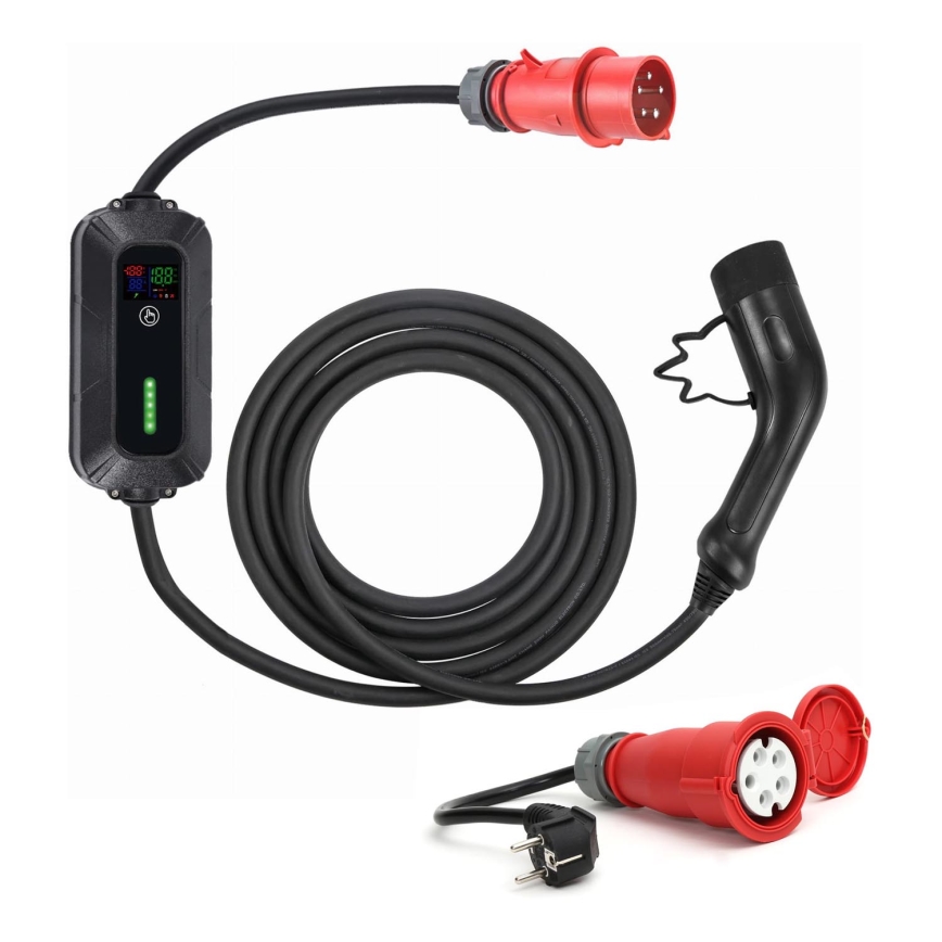 Пътна зарядна станция за електромобили EV/PHEV AC Type 2 16A/380V 11kW IP55 5 м + адаптер 230V 3,7kW + калъф