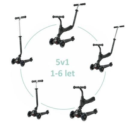 QPlay - Детска тротинетка 5 в 1 SEMA PRO с LED колела, черна