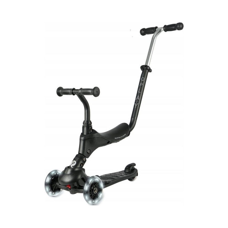 QPlay - Детска тротинетка 5 в 1 SEMA PRO с LED колела, черна