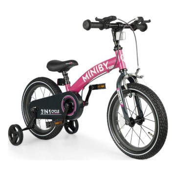 QPlay - Детски велосипед 14" MINIBY 3в1 розов