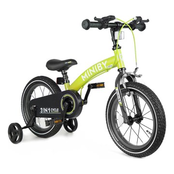 QPlay - Детски велосипед 14" MINIBY 3в1 зелен
