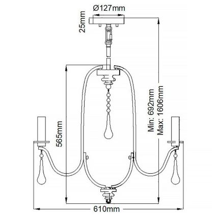 Quintiesse - Полилей на тръба KARLEE 5xE14/60W/230V Ø 61 см матов хром