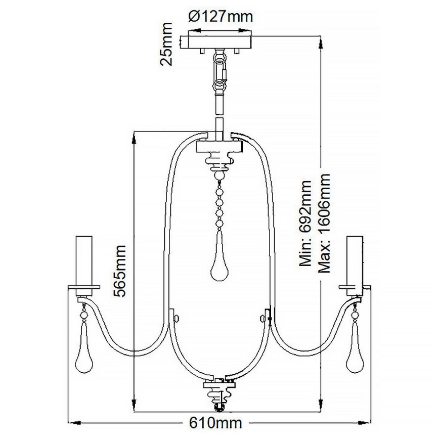 Quintiesse - Полилей на тръба KARLEE 5xE14/60W/230V Ø 61 см матов хром