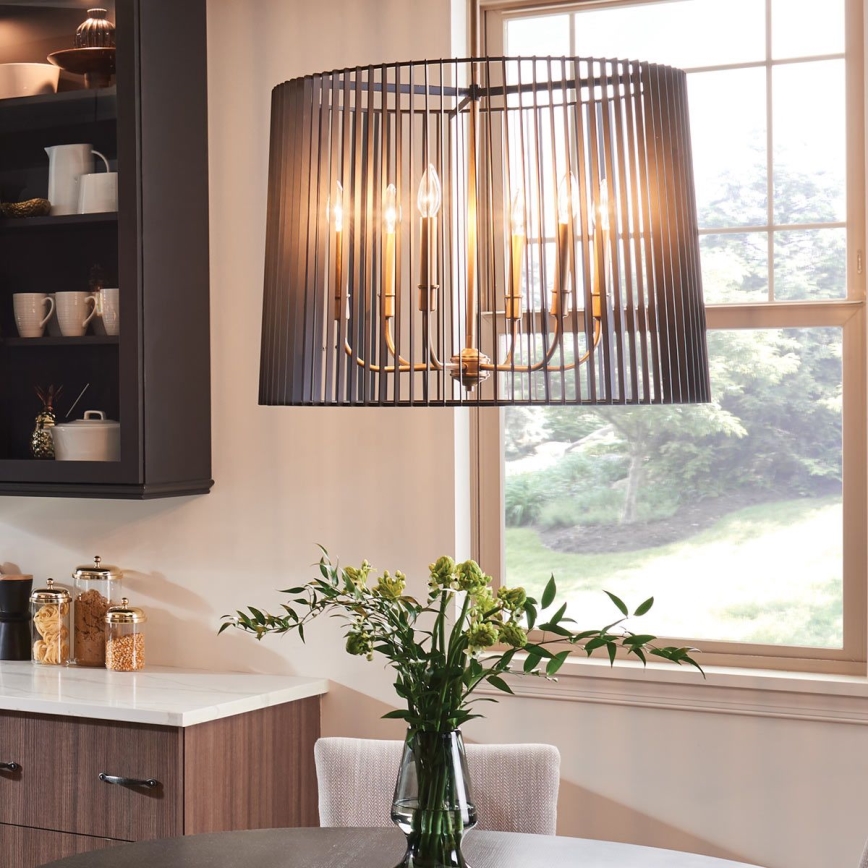 Quintiesse - Полилей на прът LINARA 6xE14/60W/230V диаметър 66 см черно/златно