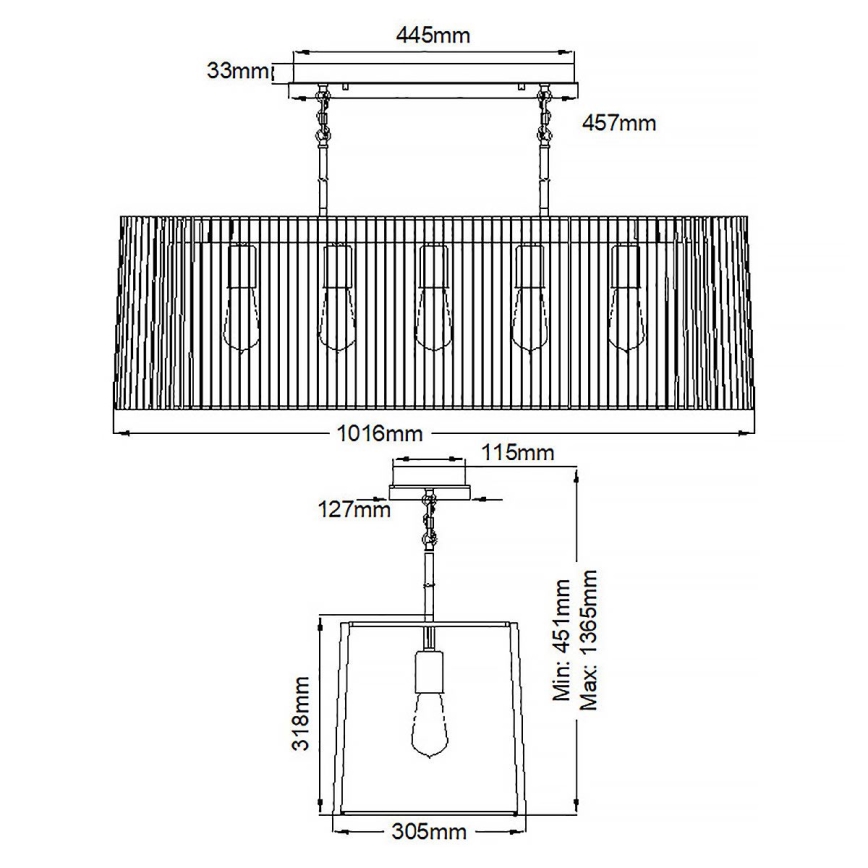 Quintiesse - Полилей на тръба LINARA 5xE27/60W/230V черно/златно