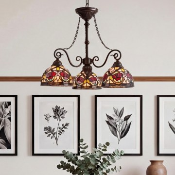 Quoizel - Полилей на верига Tiffany LARISSA 3xE27/60W/230V Ø 63,6 cm