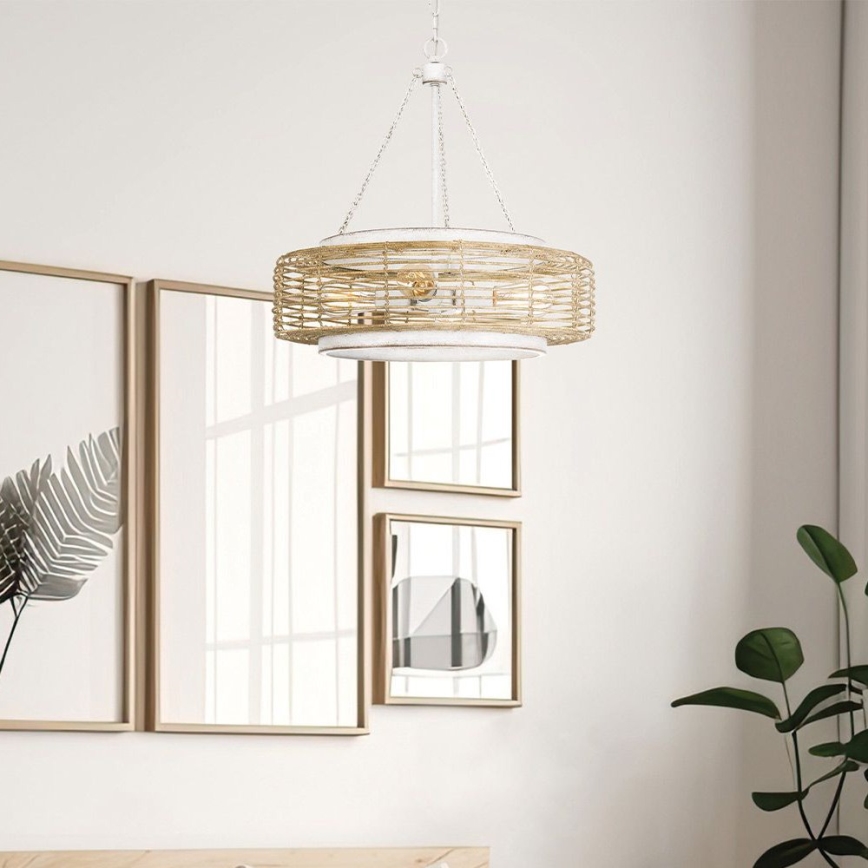 Quoizel - Полилей на верига WAYLON 4xE27/60W/230V Ø 50,4 см кафяв/бял