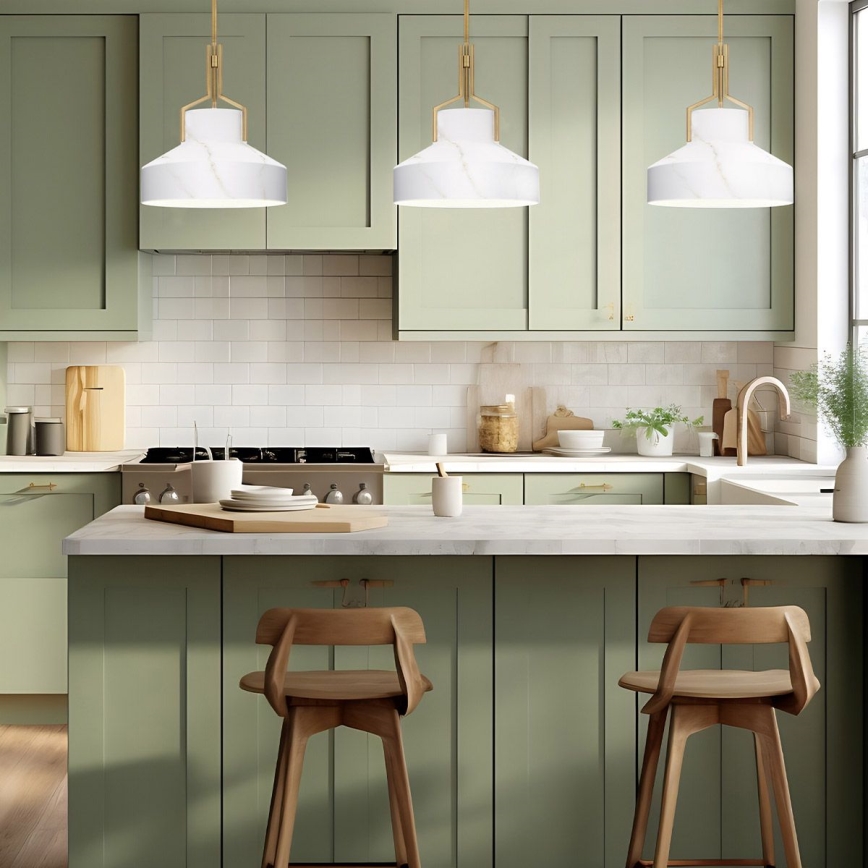 Quoizel - Полилей с прът BRECKEN 2xE27/60W/230V златист/мраморен декор