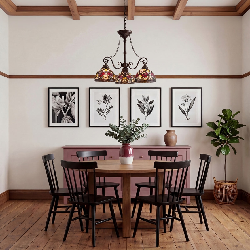 Quoizel - Полилей на верига Tiffany LARISSA 3xE27/60W/230V Ø 63,6 cm