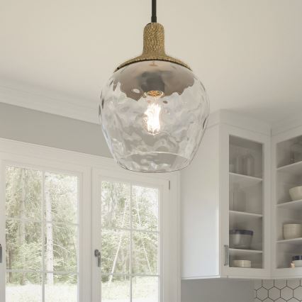 Quoizel - Висящ полилей ROYER 1xE27/60W/230V Ø 30,2 cm прозрачен/черен/бежов