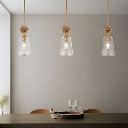 Quoizel - Висящ полилей STARING 1xE27/40W/230V Ø 18,4 cm златист/патина/прозрачен