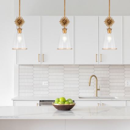 Quoizel - Висящ полилей STARING 1xE27/40W/230V Ø 18,4 cm златист/патина/прозрачен