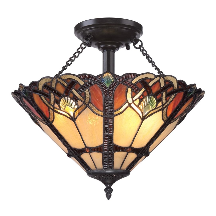 Quoizel - Таванно осветително тяло в стил Tiffany CAMBRIDGE 2xE27/100W/230V