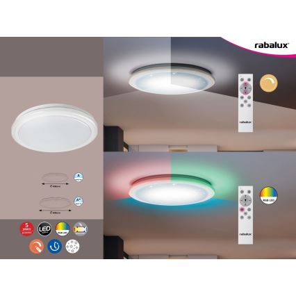 Rabalux - димируем таванен LED плафон с дистанционно управление, RGB, 32W/230V, Ø 40 см