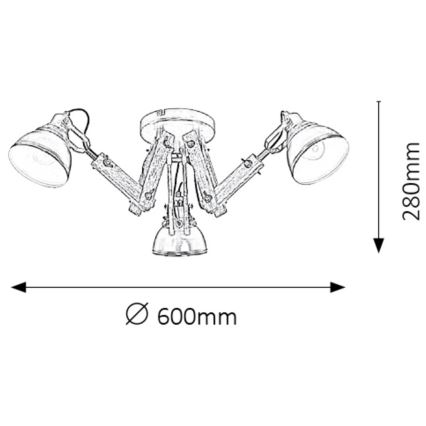 Rabalux - повърхностно монтиран Полилей 3xE14/15W/230V черна