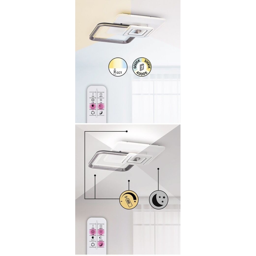 Rabalux - димируема LED плафонна лампа LED/48W/230V 3000K/4000K/6000K + с дистанционно управление 49,5x49,5 cm