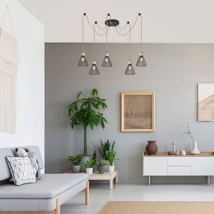 Rabalux - Пендел 5xE27/40W/230V паяк черен/бук