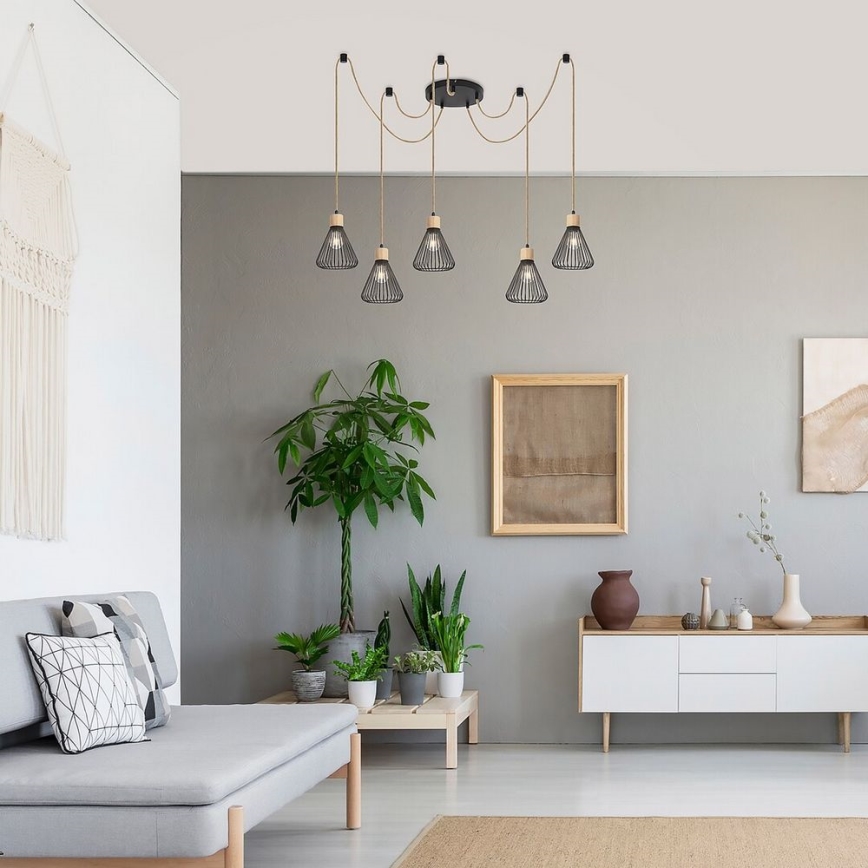 Rabalux - Пендел 5xE27/40W/230V паяк черен/бук