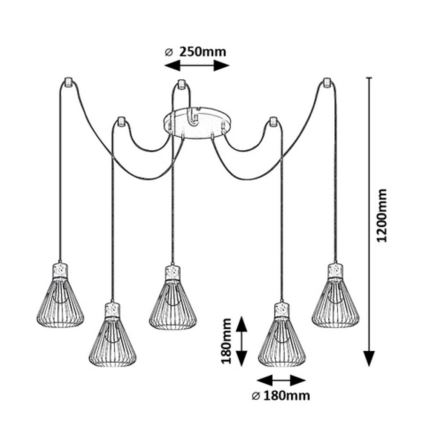 Rabalux - Пендел 5xE27/40W/230V паяк черен/бук