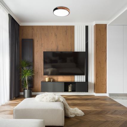 Rabalux - LED плафон, 24W/230V, черен/дъб, Ø 41,5 см