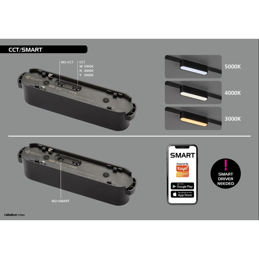 Rabalux - LED Димируем спот за 1-фазна релсова система LED/9W/24V 2700-5500K Wi-Fi Tuya черен