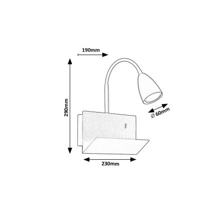 Rabalux - Аплик с рафт и USB port 1xGU10/25W/230V черен