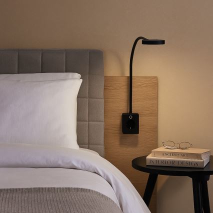 Rabalux - LED настенна лампа с регулируема яркост LED/4W/230V с USB порт за включване в контакт, черна