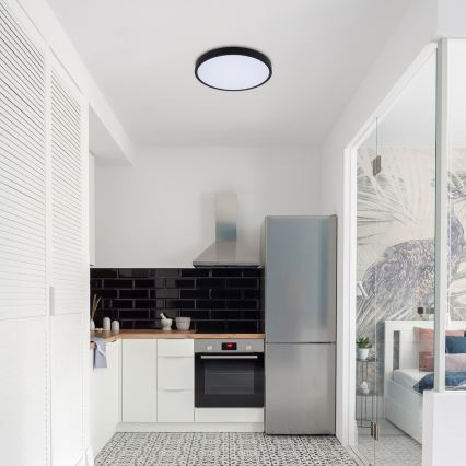 Rabalux - LED Димируем плафон за баня LED/24W/230V 3000-6000K IP44 Ø 35,5 см черен + дистанционно управление