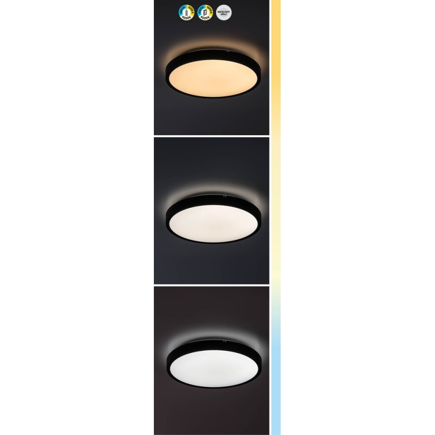 Rabalux - LED Димируем плафон за баня LED/24W/230V 3000-6000K IP44 Ø 35,5 см черен + дистанционно управление