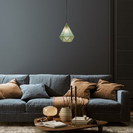 Rabalux - Tiffany закалено стъкло полилей на връв 1xE14/40W/230V син/златист