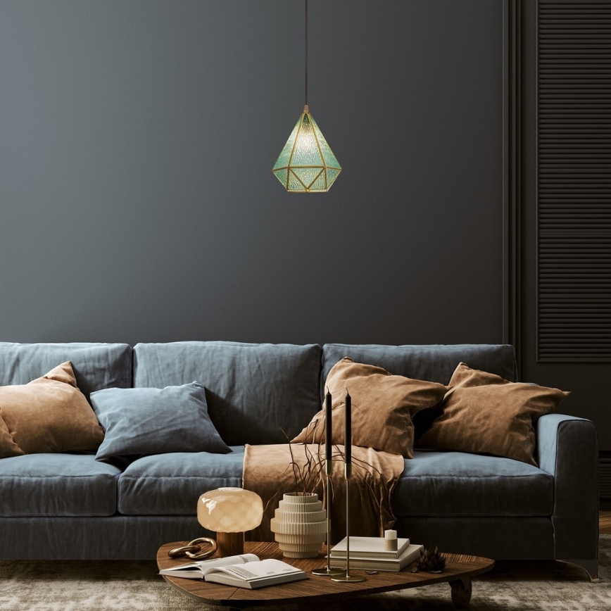 Rabalux - Tiffany закалено стъкло полилей на връв 1xE14/40W/230V син/златист