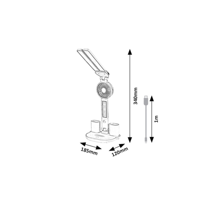Rabalux - LED димируема настолна лампа с вентилатор LED/7W/5V 3000/4000/6500K