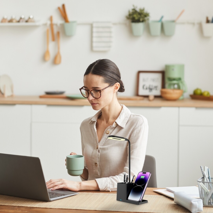Rabalux - LED Димируема настолна лампа с безжично зареждане QI LED/4W/5V 3000/4000/6500K черен