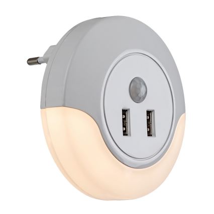Rabalux - LED Нощна лампа контакт със сензор 2xUSB LED/13,9W/230V 3000K