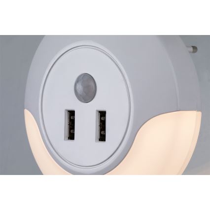Rabalux - LED Нощна лампа контакт със сензор 2xUSB LED/13,9W/230V 3000K