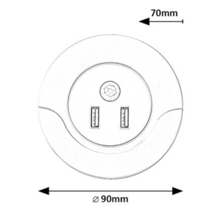 Rabalux - LED Нощна лампа контакт със сензор 2xUSB LED/13,9W/230V 3000K