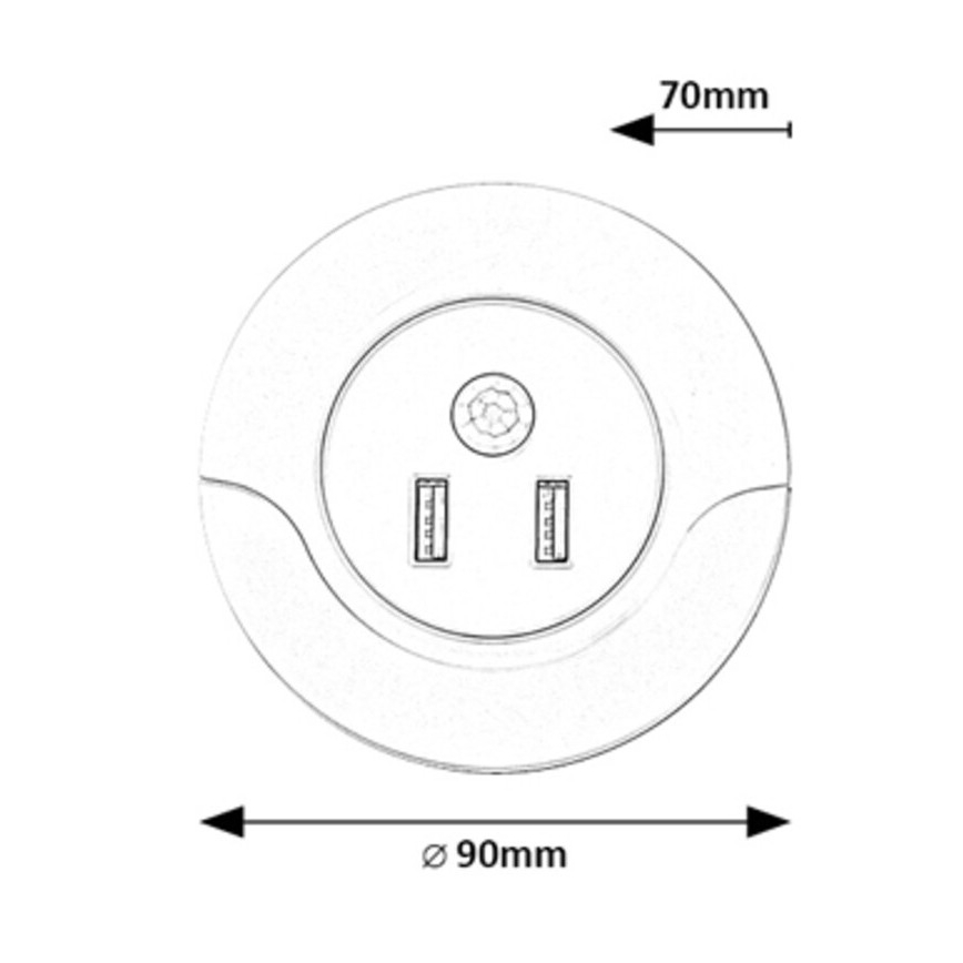 Rabalux - LED Нощна лампа контакт със сензор 2xUSB LED/13,9W/230V 3000K