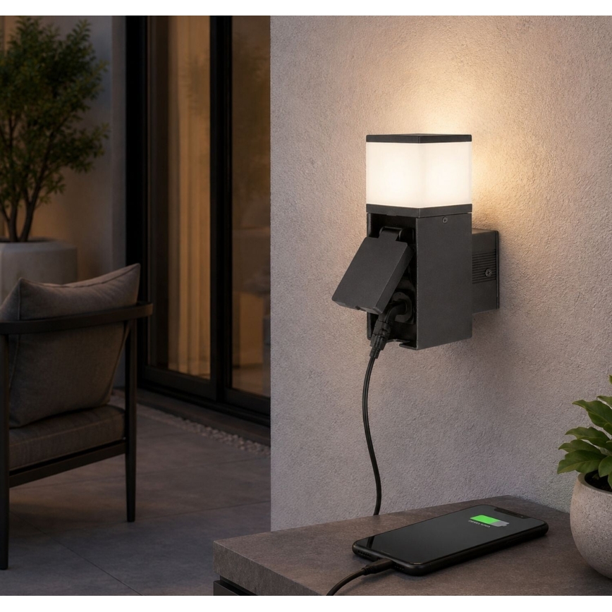 Rabalux - LED външен стенен осветител с вграден контакт LED/10W/230V IP44