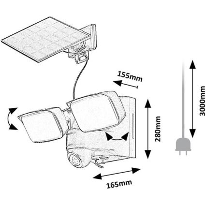 Rabalux - LED Solar wall flexible лампа със сензор и external panel 2xLED/5W/3,7V IP54 черен