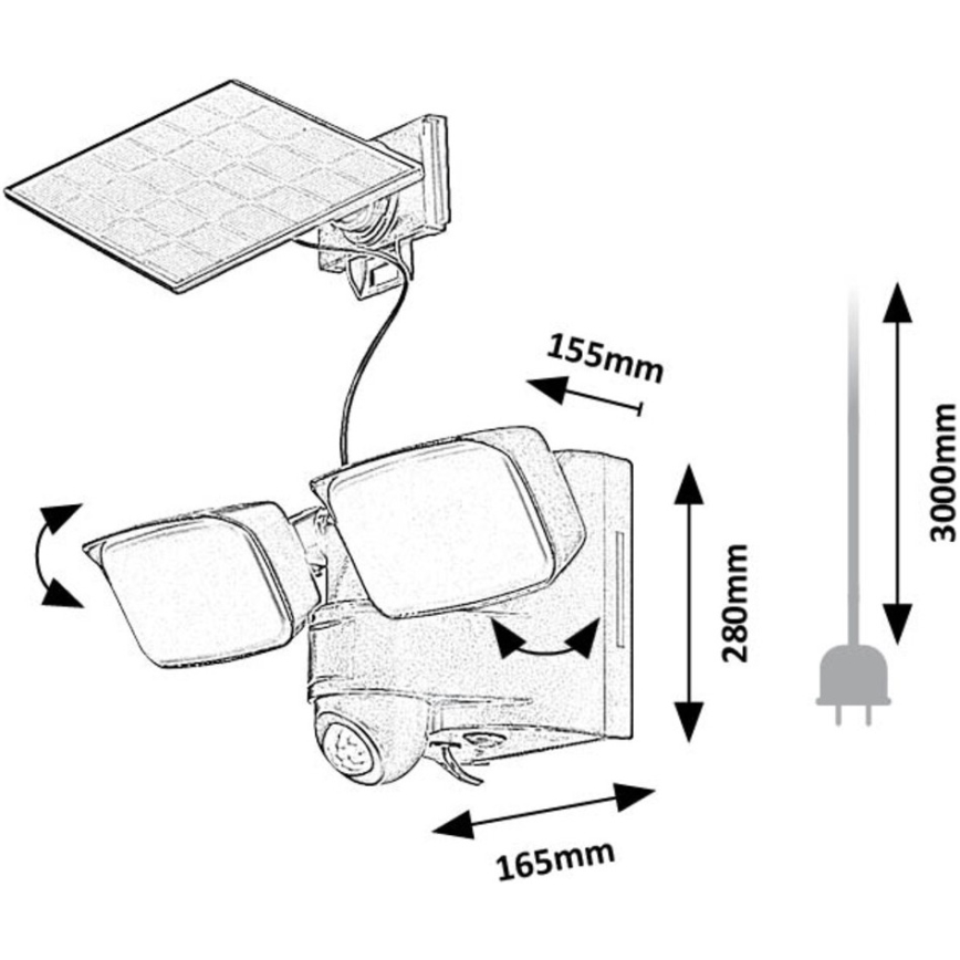 Rabalux - LED Solar wall flexible лампа със сензор и external panel 2xLED/5W/3,7V IP54 черен
