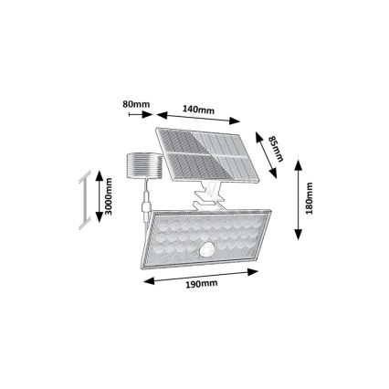 Rabalux - LED соларен прожектор със сензор LED/8W/3,7V 1800mAh IP65 + дистанционно управление
