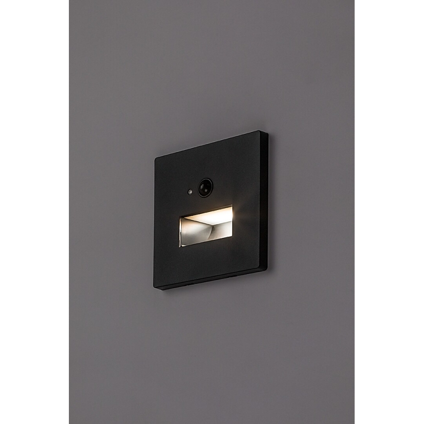 Rabalux - LED стълбищно осветително тяло с датчик за движение и сумрак LED/1W/230V 3000/4500/6500K черно