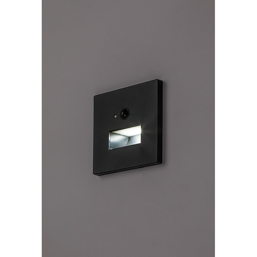 Rabalux - LED стълбищно осветително тяло с датчик за движение и сумрак LED/1W/230V 3000/4500/6500K черно