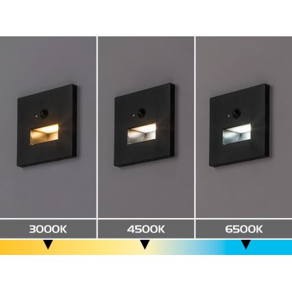 Rabalux - LED стълбищно осветително тяло с датчик за движение и сумрак LED/1W/230V 3000/4500/6500K черно