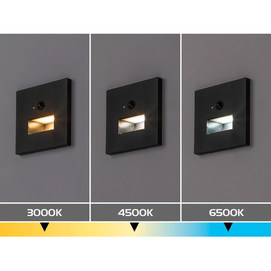 Rabalux - LED стълбищно осветително тяло с датчик за движение и сумрак LED/1W/230V 3000/4500/6500K черно