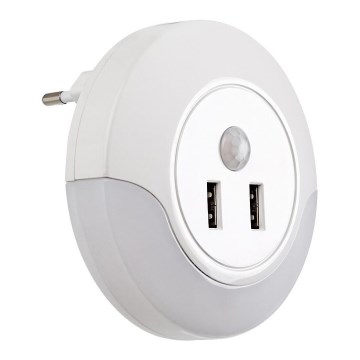 Rabalux - LED Нощна лампа контакт със сензор 2xUSB LED/13,9W/230V 3000K