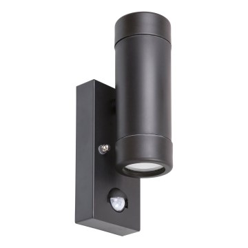 Rabalux - Външен стенен аплик със сензор за движение 2xGU10/10W/230V черен IP44