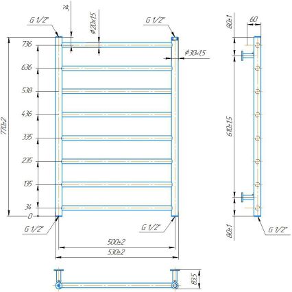 Радиатор-стълба за баня INOX FLAT 163W/230V 77x53 cm инокс/черен