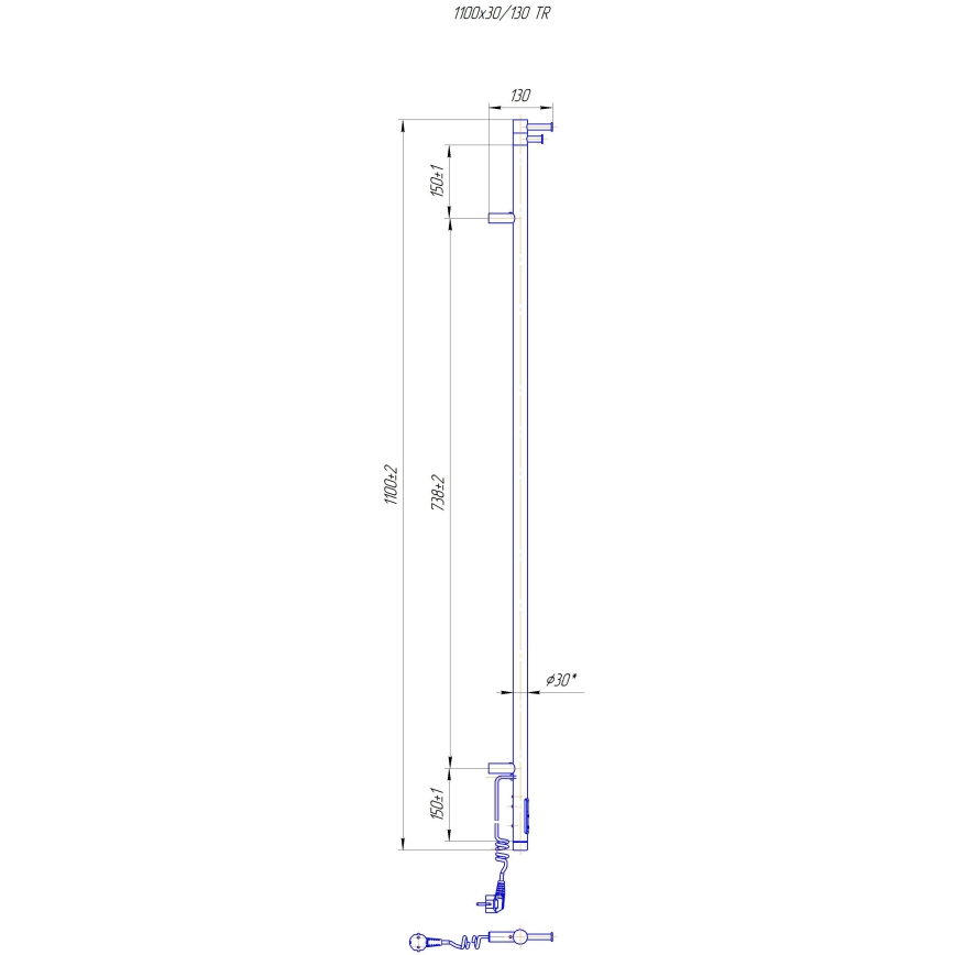 Радиатор за баня RAY 25 W/230 V 110 x 30 см IP44 неръждаема стомана/черен